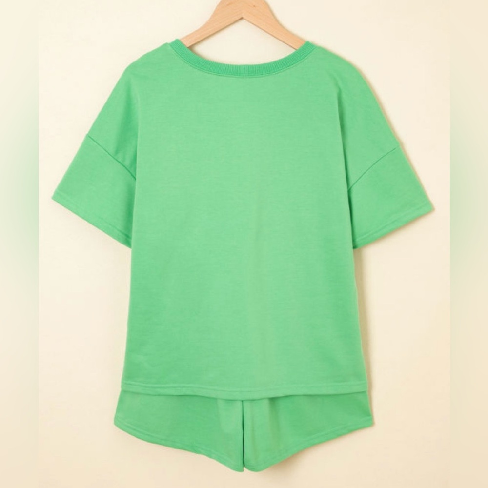 Green V-Neck Drawstring Lounge Set - Picture 2 of 3
